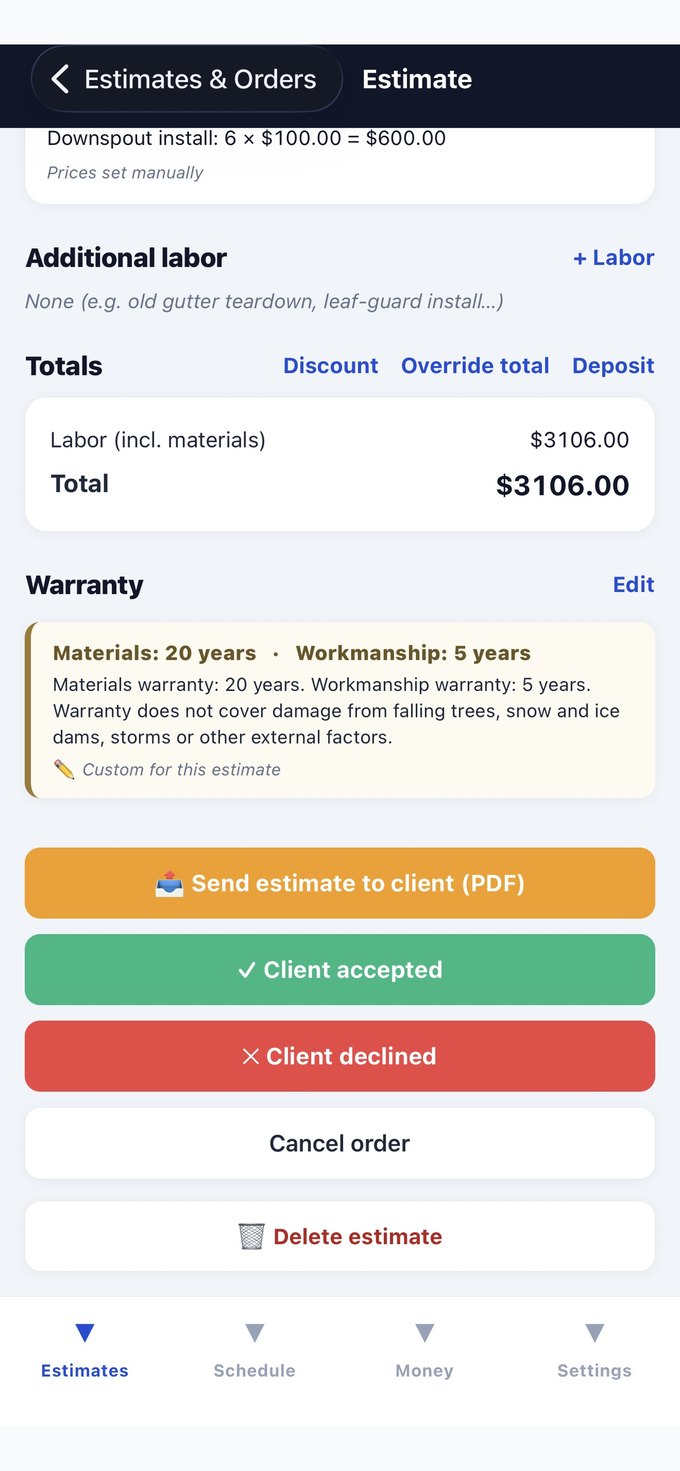 Send estimate actions