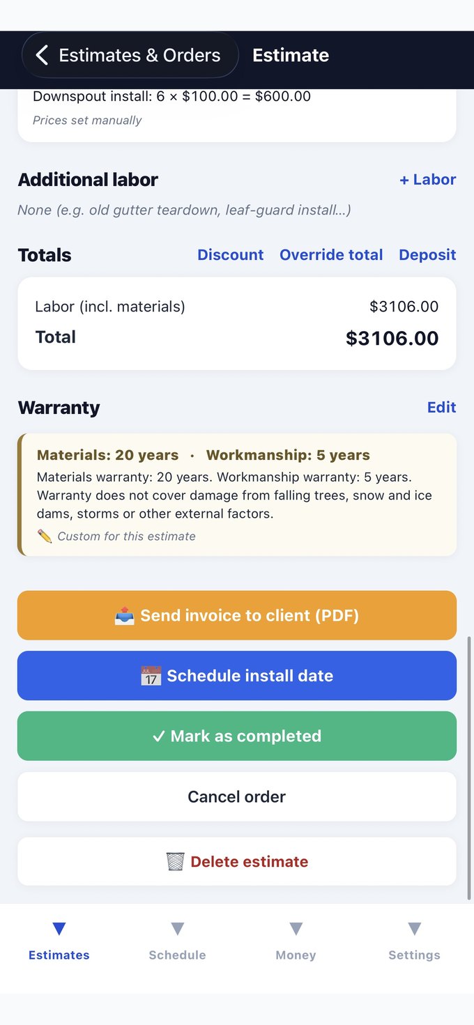 Accepted estimate actions