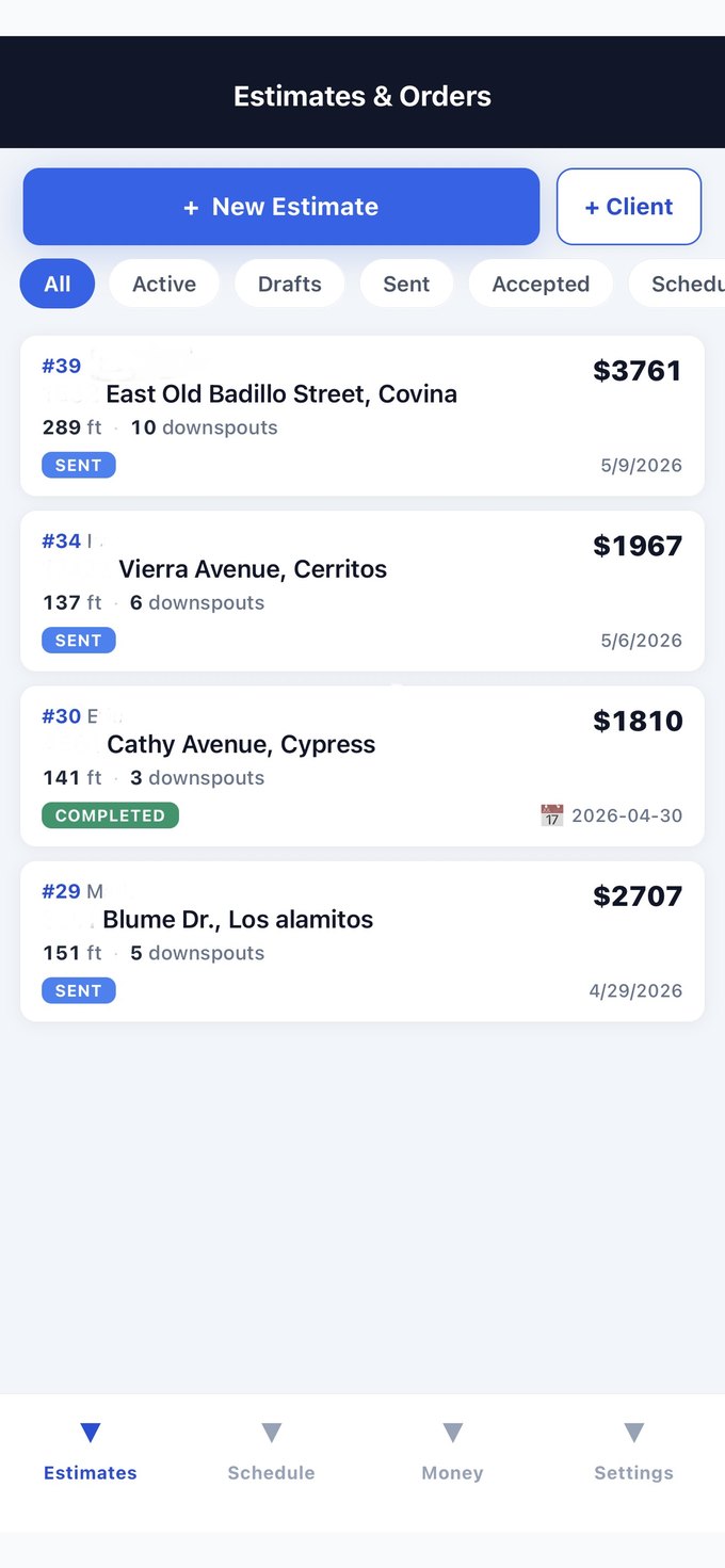 Estimates and Orders list in GutterFlow